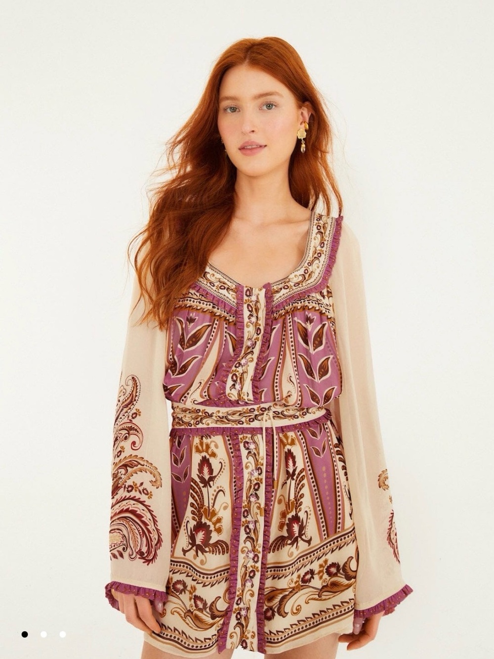 Delicate Ainika Sand Long Sleeve Belted Mini Dress